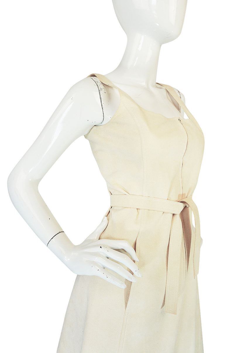 c1972 Halston Ultrasuede Zip Front Dress in Cream