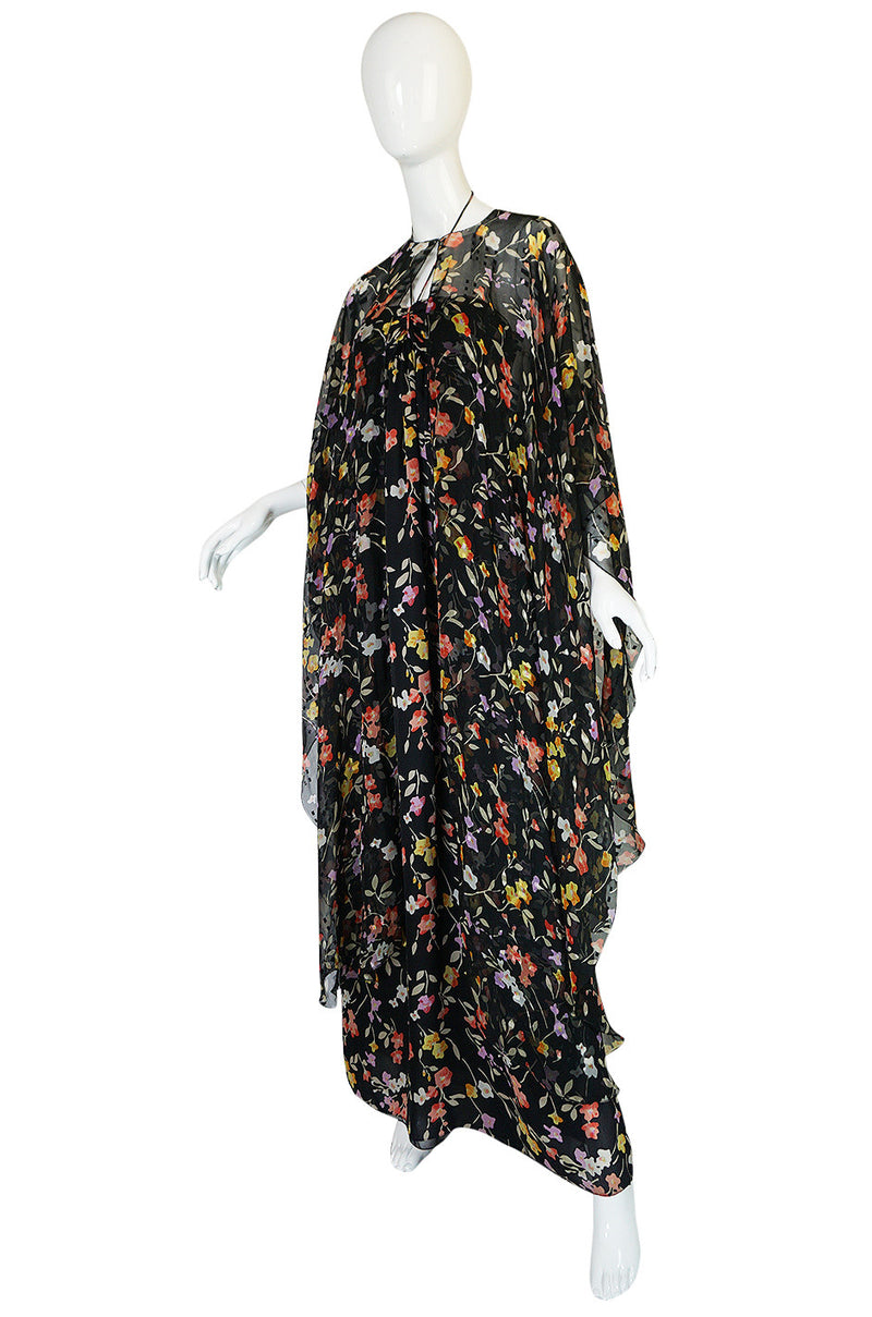 1960s Oscar de la Renta Silk Chiffon Halter Dress & Cape