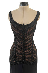 Original Fall 1997 Herve Leger Couture Lace & Bead Bandage Fitted Black Dress w Wide Straps