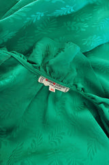 1970s Yves Saint Laurent Green Silk Ruffled Poet Top