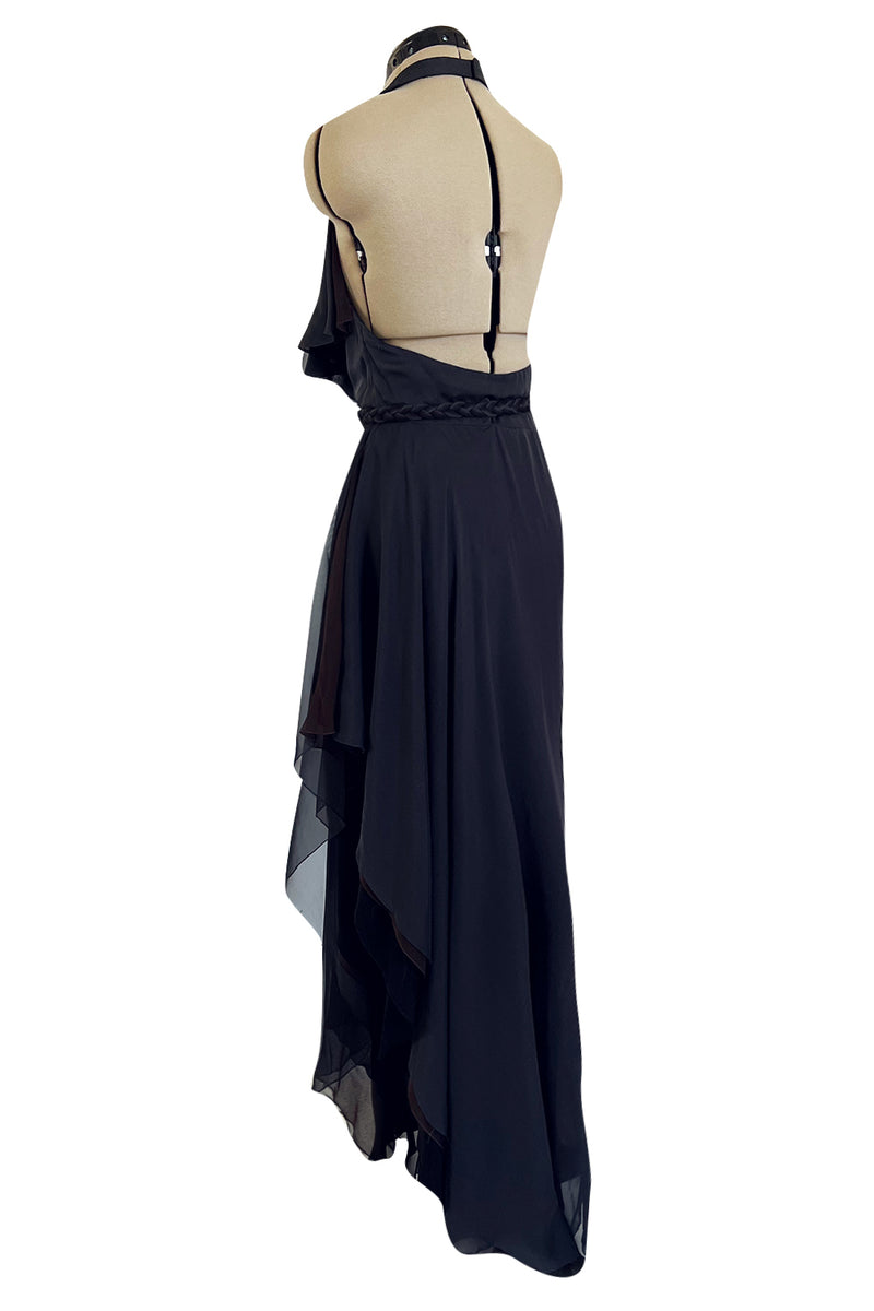 Chic 2000s John Anthony Couture Multi Layer Silk Chiffon Backless Ruffle Plunge Dress