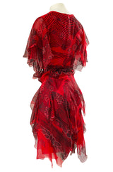 Spring 1988 Zandra Rhodes 'Fantastic Flower Garden' Red Silk Print Dress