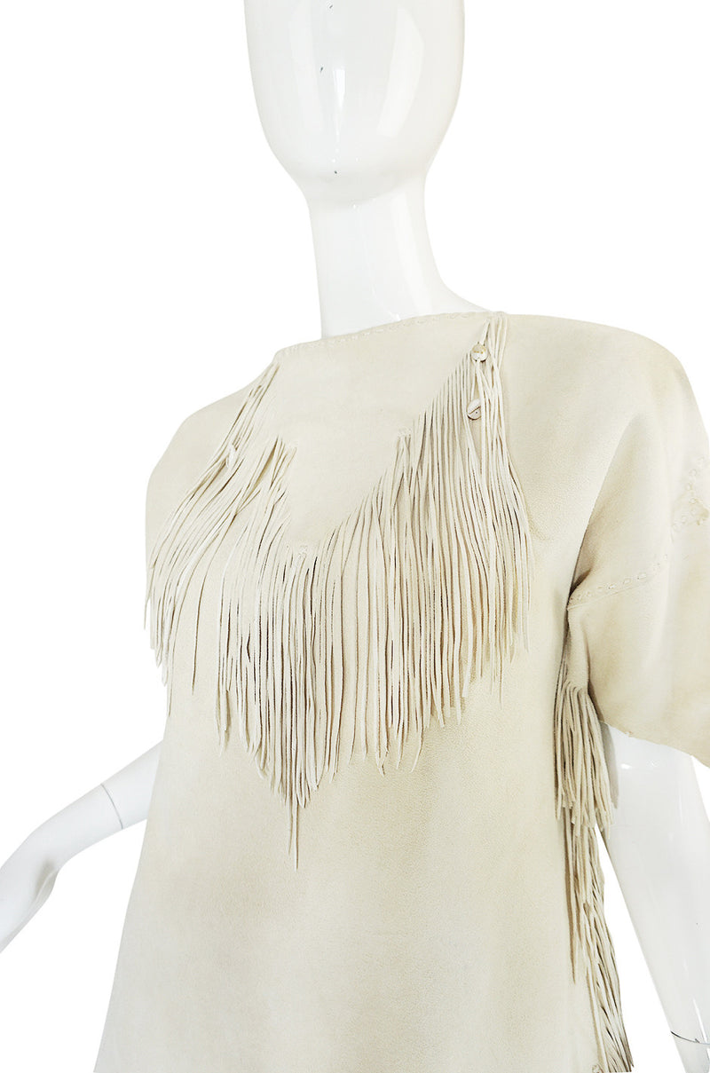 Exceptional 1960s Fringe Cream Deerskin Mini Dress