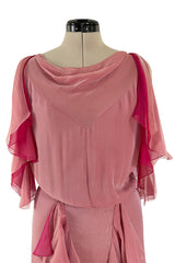 Phenomenal Spring 2001 Chanel by Karl Lagerfeld Dusty Pinks Silk Chiffon Runway Dress