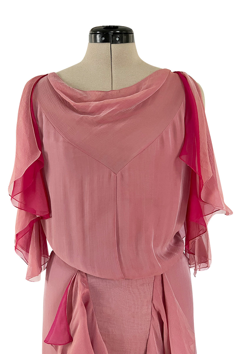 Phenomenal Spring 2001 Chanel by Karl Lagerfeld Dusty Pinks Silk Chiffon Runway Dress