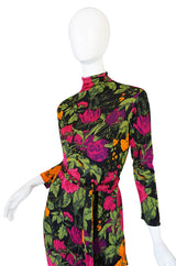 1970s La Mendola Long Silk Jersey Print Dress