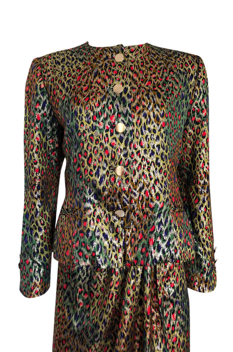 Fall 1989 Bill Blass Gold Silk Lame Leopard Evening Jacket & Skirt Suit
