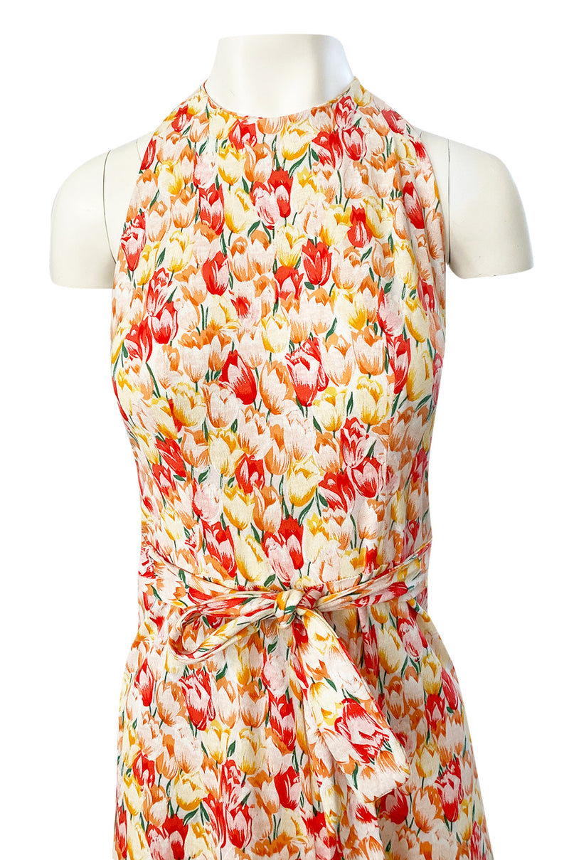 1970s Diane Von Furstenberg Backless Floral Jumpsuit w Extra Wide Legs