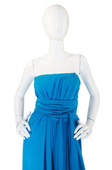 1970s Vivid Blue Multi Tie Jersey Maxi Dress