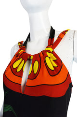 c1973 Lanvin Printed "Tomato" Halter Jersey Dress