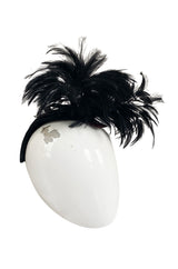 Documented Fall 1996 Chanel Black Felt Half Cap w High Feather Detailing