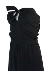 1970s Joy Stevens Black Strapless Jersey Dress w Keyhole
