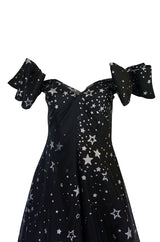 1986 Murray Arbeid Silver Glitter Stars & Bows Ballgown Dress