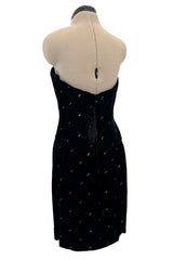 Fabulous Fall 1979 Oscar de la Renta Runway Rhinestone Detailed Velvet Strapless Dress