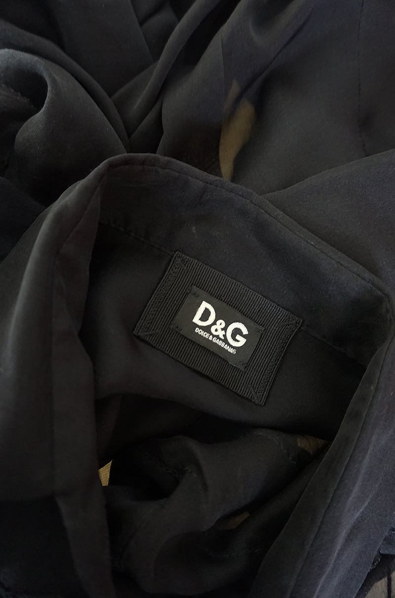 1990s D&G Dolce & Gabbana Semi-Sheer Black Chiffon Ruffle Top