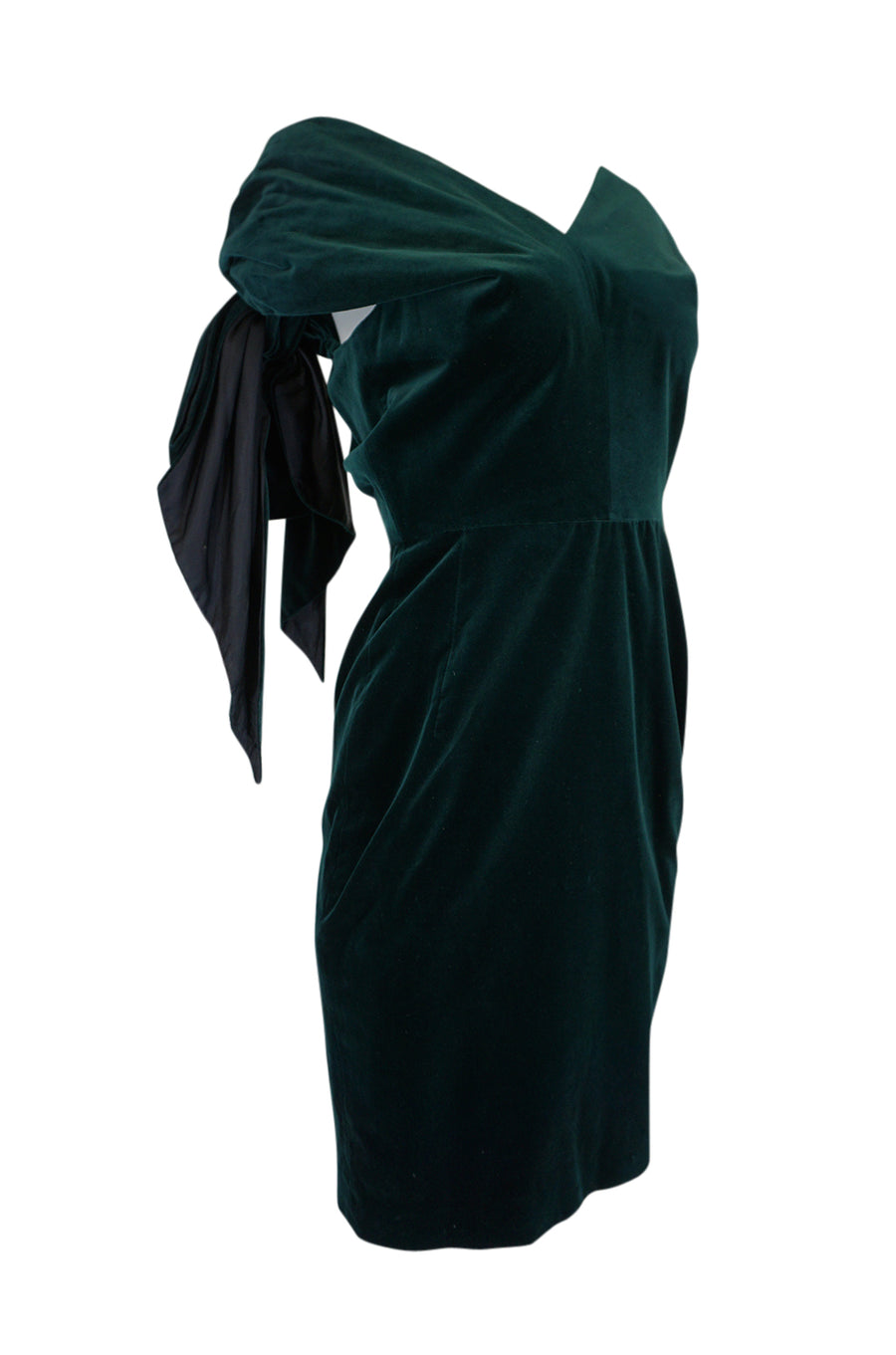 green emerald velvet dress A/W 1989 Antony Price Bottle Green Velvet Dress w Removeable Bows –  Shrimpton Couture