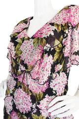 1970s Pink Floral Holly Harp Tiered Silk Dress