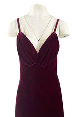Stunning 1930s Deep Jewel Toned Merlot Bias Cut Silk Velvet Halter Dress w Low Back