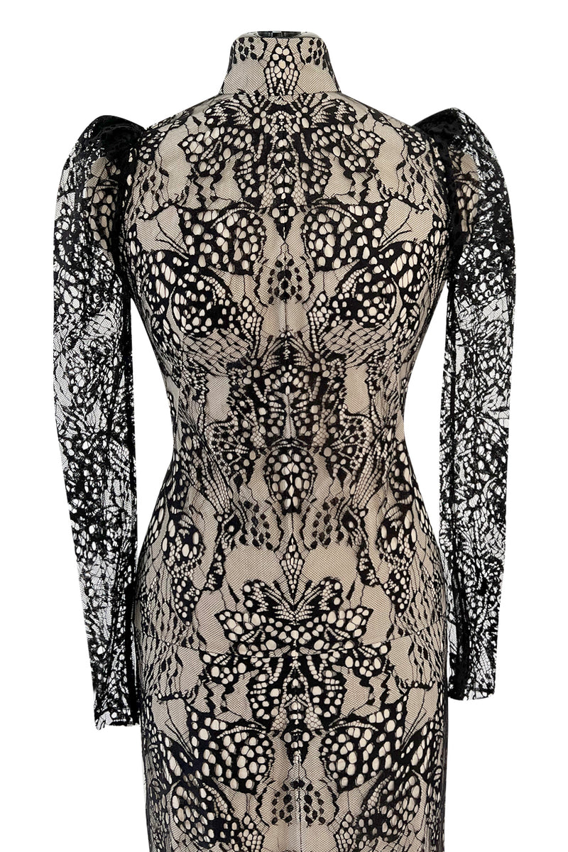 Spectacular Pre-Fall 2016 Alexander McQueen by Sarah Burton Black Nude Lace Dress