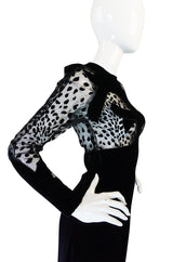 Scandalous 1980s Balmain Sheer Net & Velvet Cut Out Dress