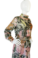 1970s Harry Levine Pink Print Lurex Lame Pocket Dress