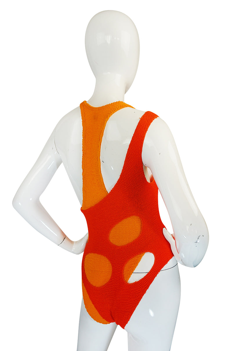 1980s Liza Bruce Coral & Orange Two Piece Layered Swimsuit