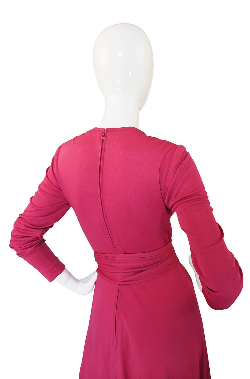 1970s Victor Costa Raspberry Colored Jersey Maxi Dress