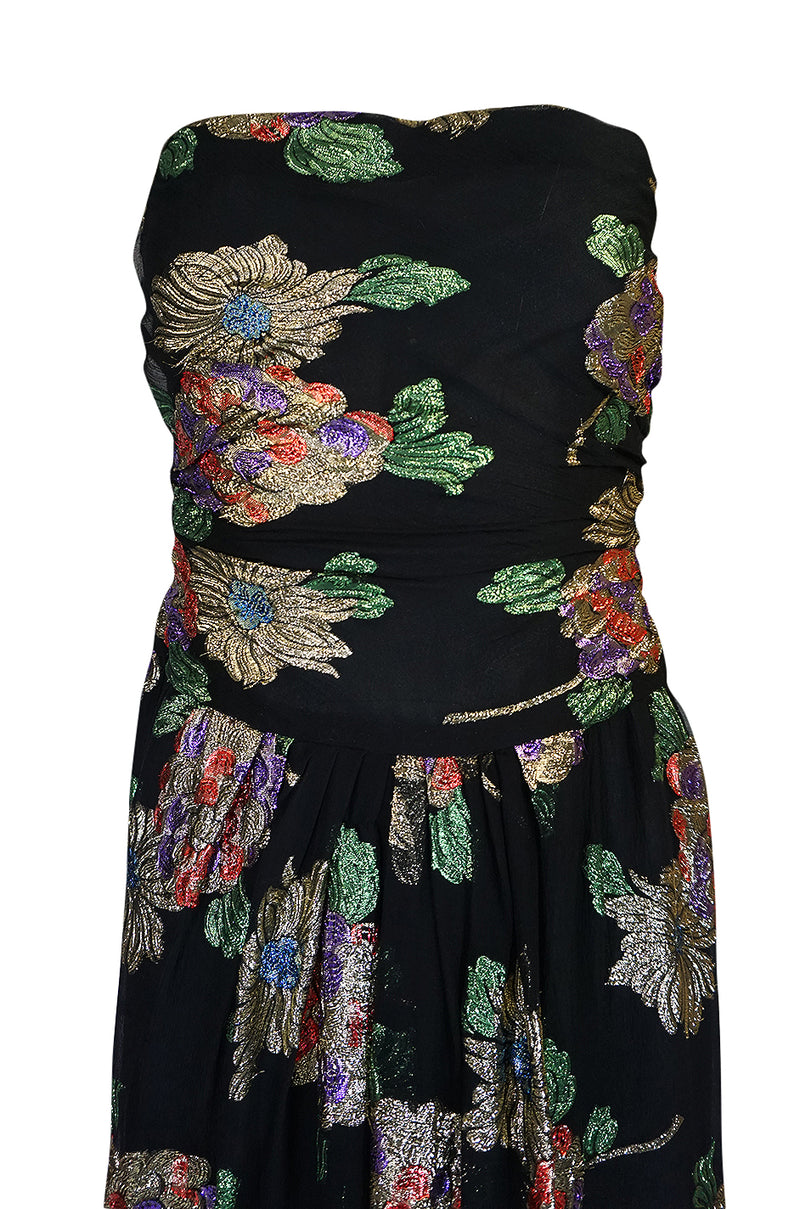1970s Oscar De La Renta Silk & Vivid Metallic Strapless Dress