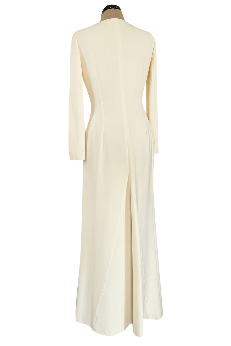 Minimalist Fall 2005 Christian Dior by John Galliano Sleek Ivory Silk Dress w Front Buttons