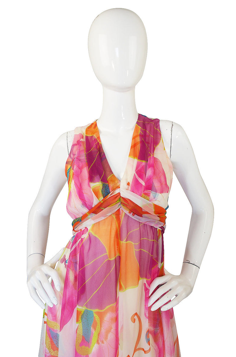 1970s Mignon Pink Halter Chiffon Gown