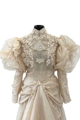 Late 1980s Capriccio Victorian Inspired Ecru Ivory Colour Silk Organza Dress Set