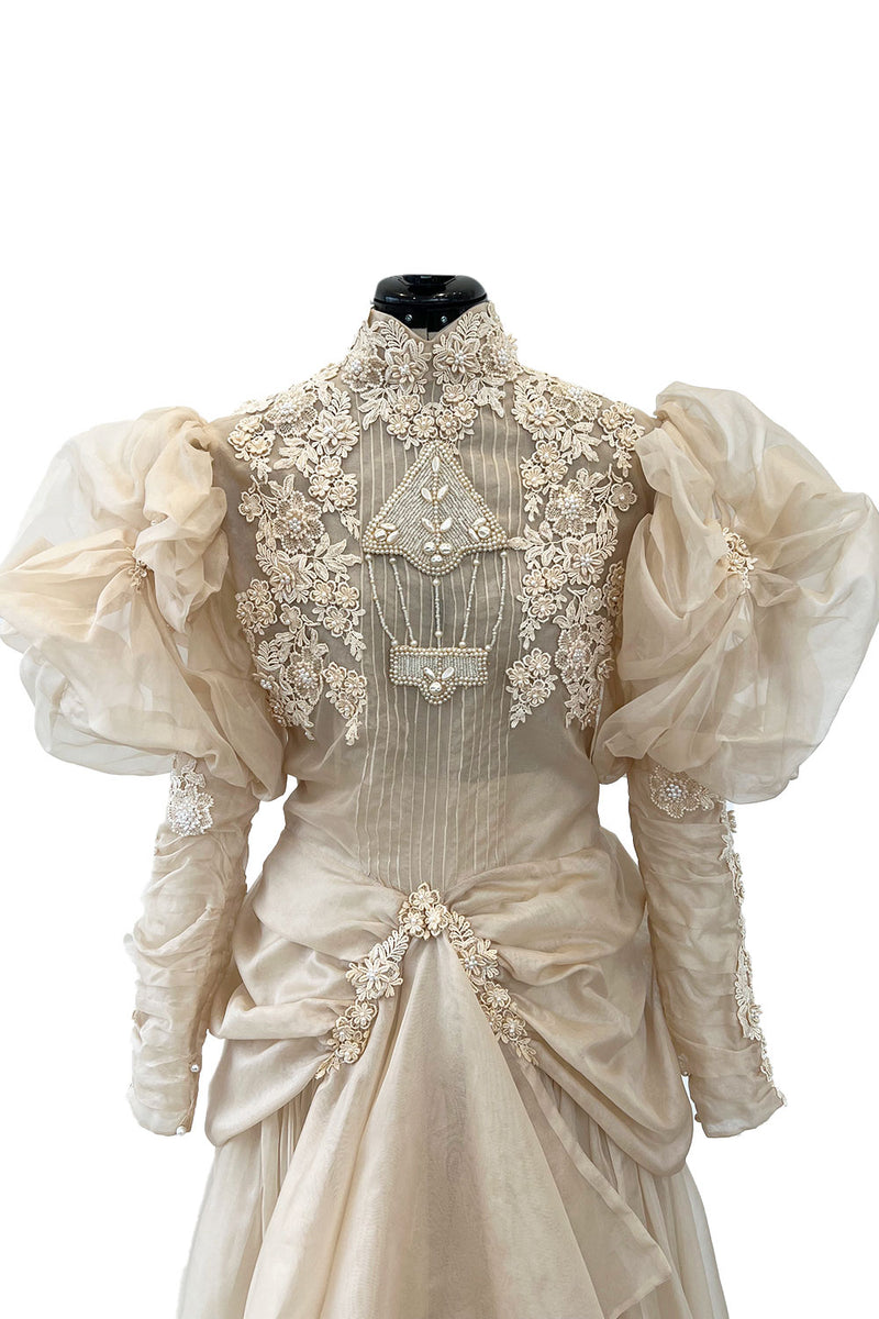 Late 1980s Capriccio Victorian Inspired Ecru Ivory Colour Silk Organza Dress Set