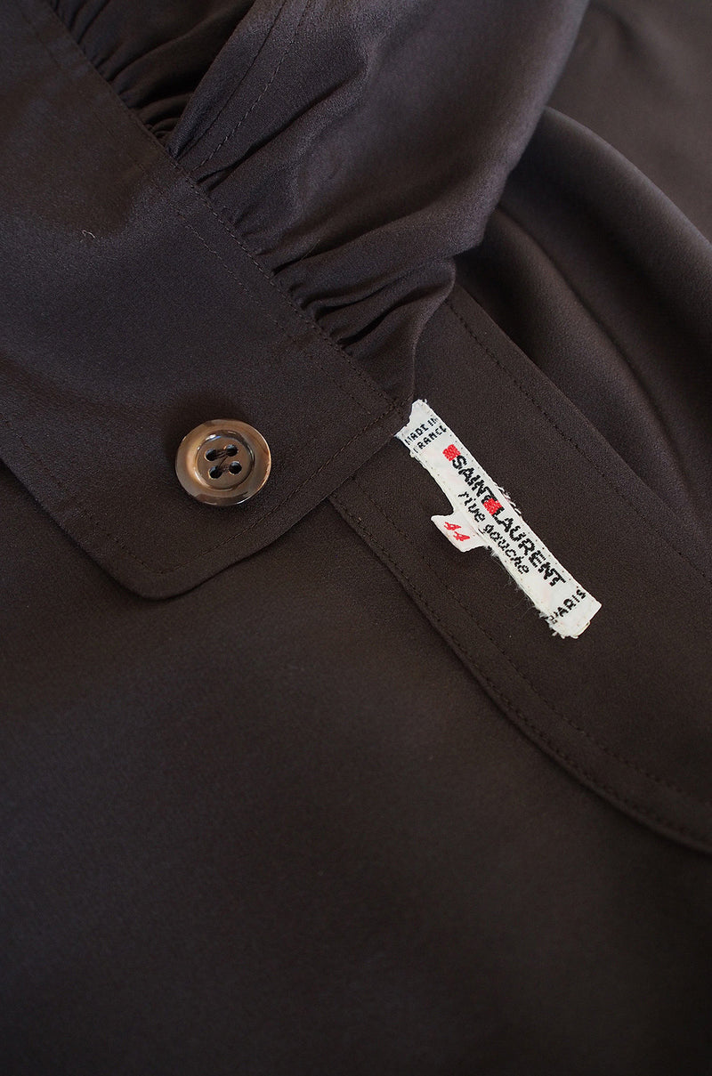 1970s Yves Saint Laurent Brown Silk Top