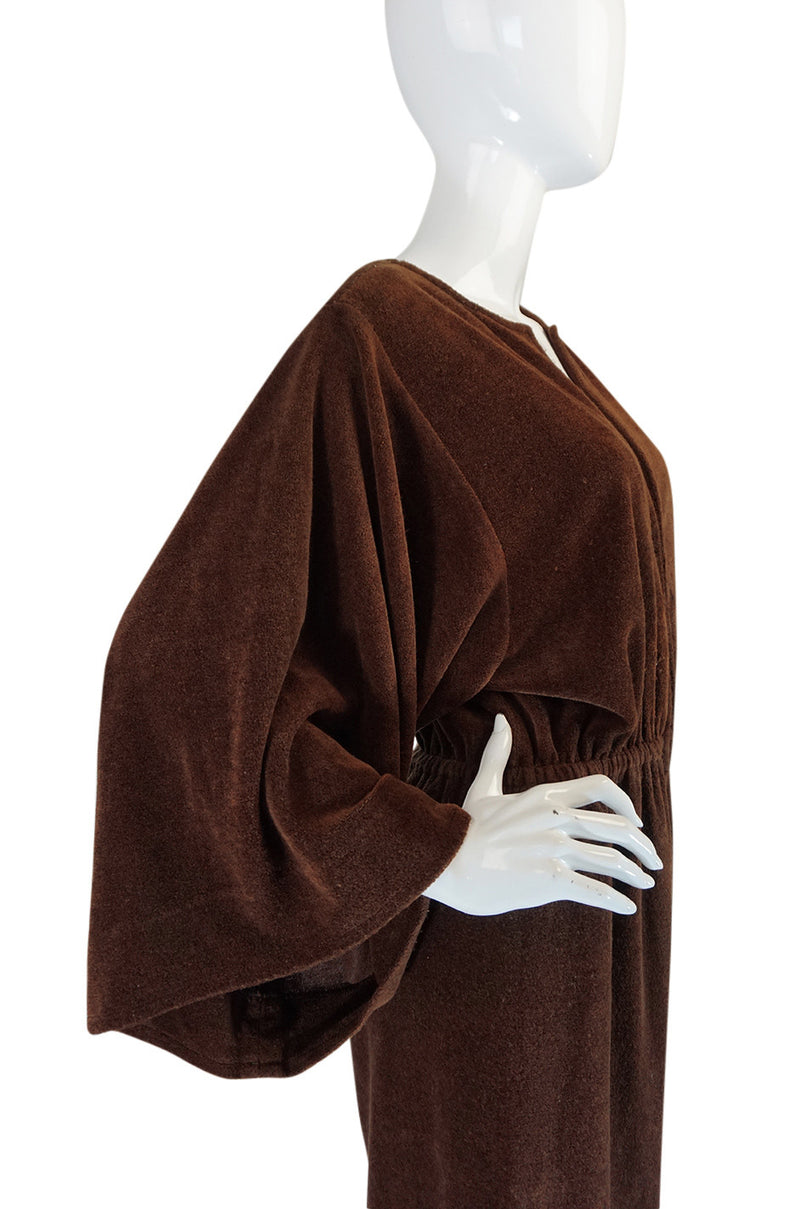 1970s Halston Chocolate Brown Toweling Jumpsuit