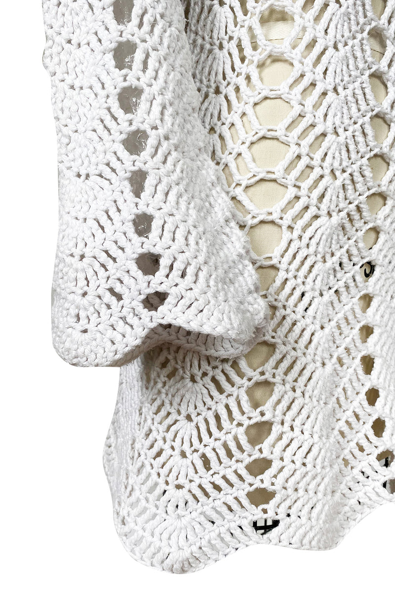 1970s Cobbler Open Weave White Cotton Knit Mini Dress or Tunic