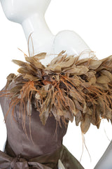 1970s Victor Costa "Feathered" Shoulder Party Dress