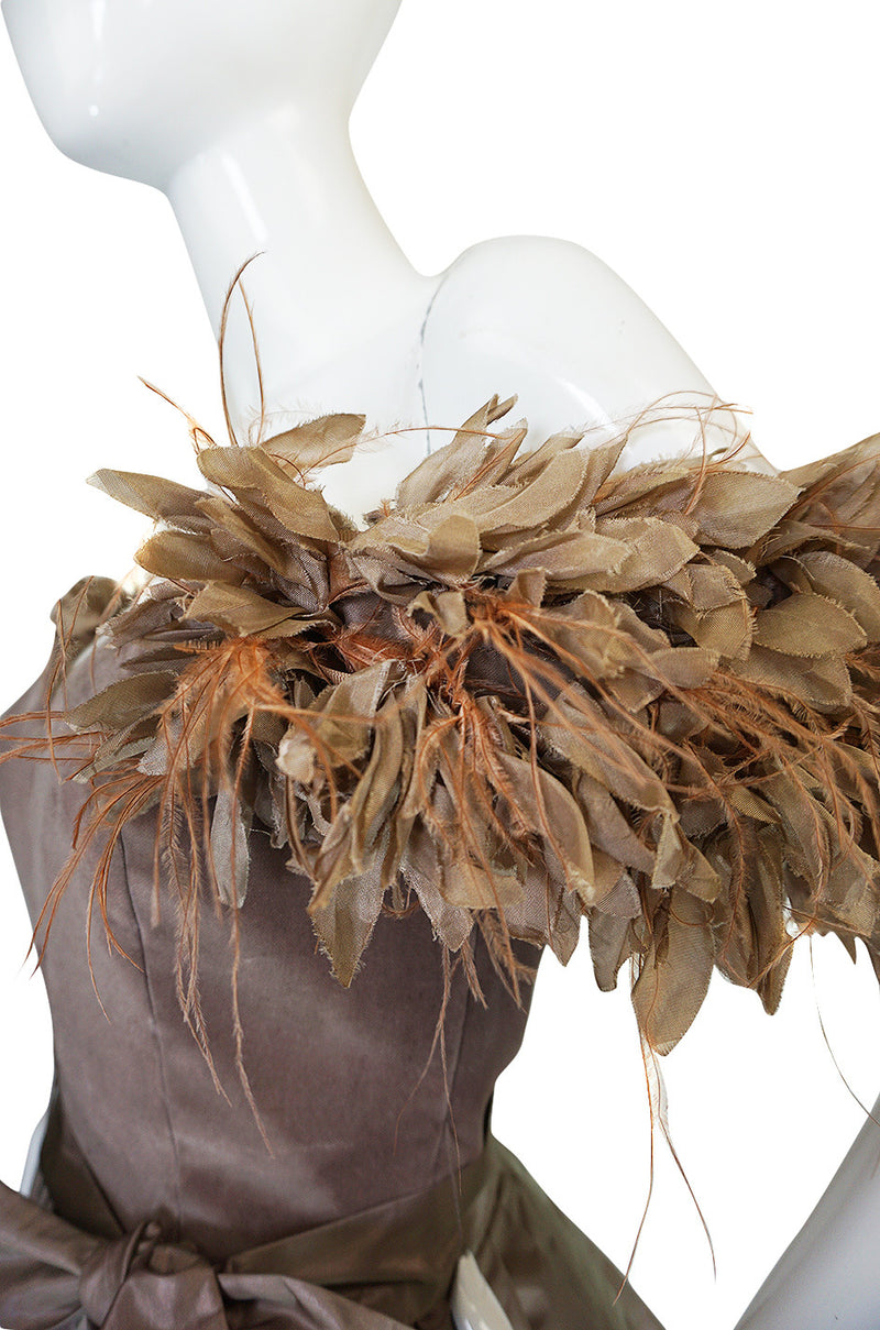 1970s Victor Costa "Feathered" Shoulder Party Dress