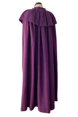 Superb Fall 1977 Yves Saint Laurent Ad Campaign Purple Wool & Mohair Cape w Dramatic Collar