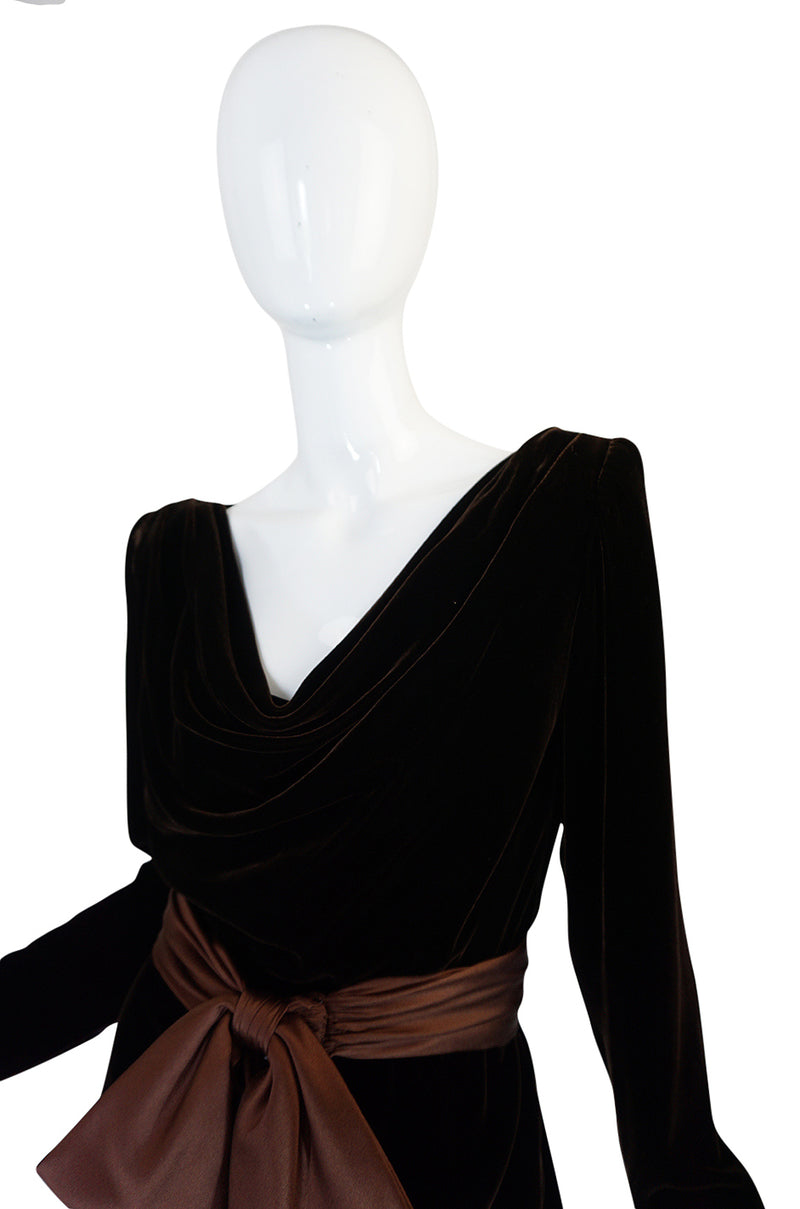 c1983 Hubert de Givenchy Haute Couture Velvet Dress w Silk Bow