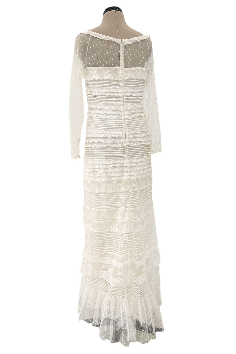 Prettiest 2012 Valentino Tiered Ivory Lace Net Dress w Tiny Sequin & Bead Detailing