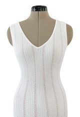 Mid 2000s Azzedine Alaia Supermodel Length White Knit w Nude Underlay Illusion Dress