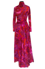 1972 La Mendola Silk Jersey Dress w Skirt Chiffon Skirt in the 'Paridiso' Peacock Feather Print