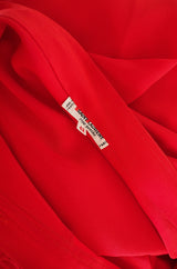 1970s Yves Saint Laurent Red Silk Smock Top
