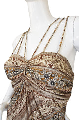 1970s Joy Stevens Printed Jersey Multi Strap Halter Dress