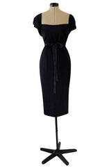 Iconic Fall 2005 Roland Mouret Heavily Documented Black Stretch Wool Mix Galaxy Dress