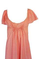 1970s Front Gathered Pink Coral Nylon Lingerie Dress