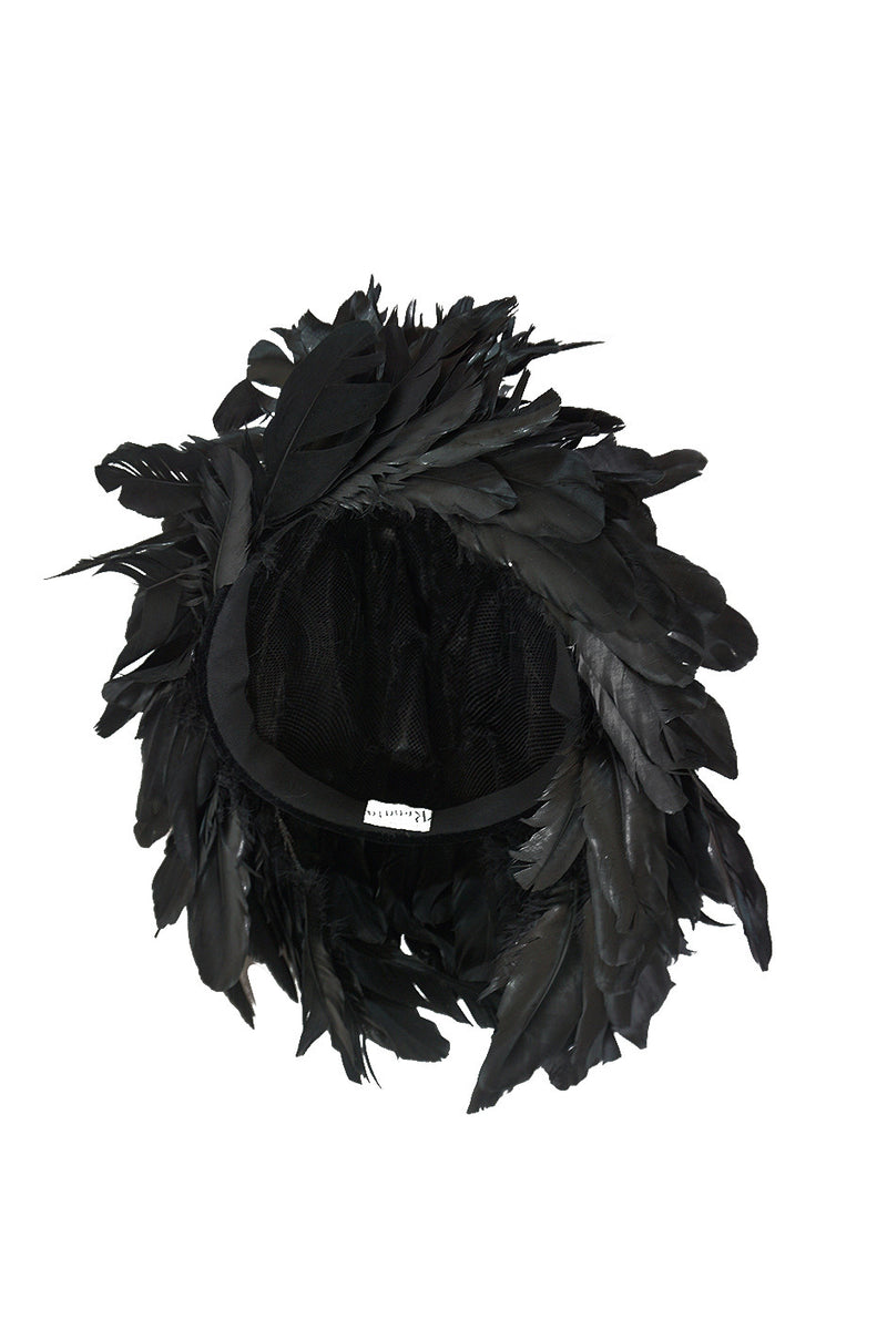 Vintage Renata Originals Elaborate Black Feather Hood Hat