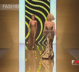 Fall 2002 Valentino Plunged Silk Net Chiffon Dress Completely Covered in Copper Sequins