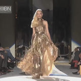 Spring 2012 Salvatore Ferragamo Runway Metallic Gold Silk Chiffon Animal Print Dress