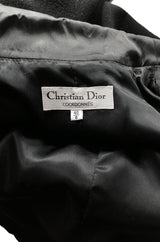 1990s Christian Dior Black Full Skirted Skater Coat W Satin Collar & Buttons